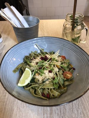 Tagliatelle - This is one of the best vegan pastas I’ve ever had in my life! And the “parm cheese” is delicious! at Happy Bean in Prague