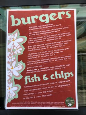 Menu as of Sep 2019 at Jasmine Greens - Kiosk in Umina Beach