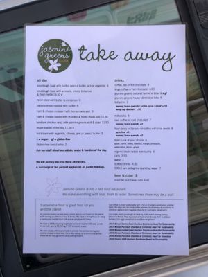 Menu as of Sep 2019 at Jasmine Greens - Kiosk in Umina Beach