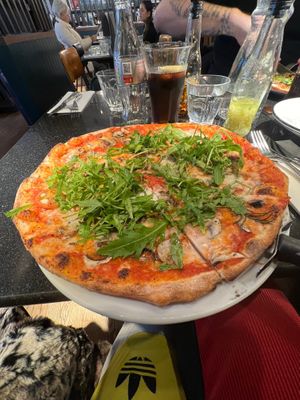 Bosco mushroom pizza with added rocket on top at Pizza Express in Rochester