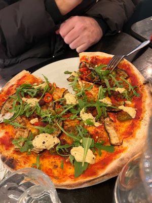 Vegan maze pizza with harissa, hummus, chilli  at Pizza Express in Rochester