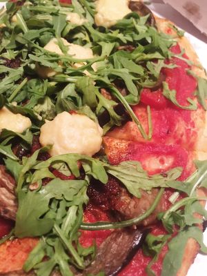 New vegan mezzo pizza, with hummus!  at Pizza Express in Rochester