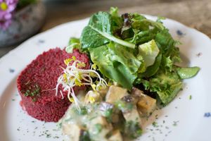 smoked tofu, beetroot couscous  at Zum Strandläufer in Ahrenshoop