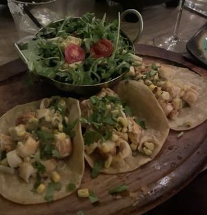 Hearts of palm tacos and side salad  #Veganuary at Avocado Grill in West Palm Beach