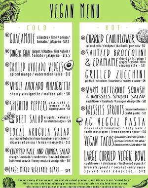 Vegan menu dinner at Avocado Grill in West Palm Beach