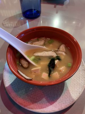 Miso soup vegan upon request at Blue Sushi Sake Grill in Naperville