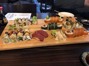 So many vegan maki options (the red roll has tomato on it) at Blue Sushi Sake Grill in Naperville