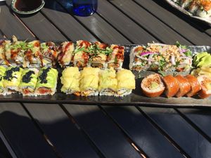 Top left> South Pacific>shitake>thai hippy bottom left>green goddes>tempura cabbage > cowgirl at Blue Sushi Sake Grill in Naperville