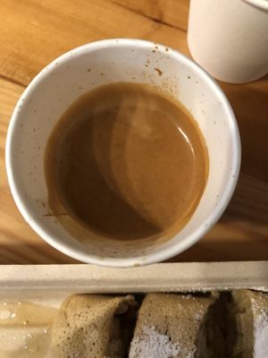 Double espresso    at The Happy Pig Pancake Shop in Amsterdam