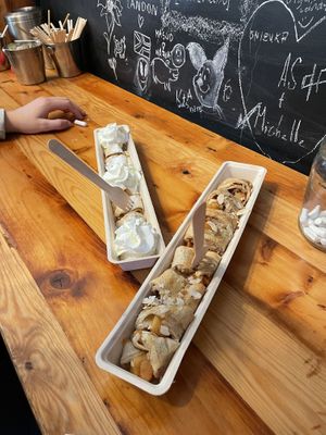 The vegan on the right & the vegetarian on the left!  at The Happy Pig Pancake Shop in Amsterdam