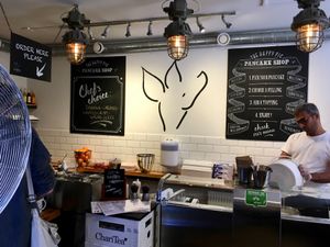 Pancake in the making... at The Happy Pig Pancake Shop in Amsterdam