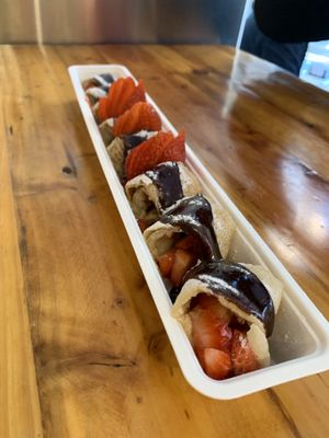 Vegan pancake with hazelnut sauce at The Happy Pig Pancake Shop in Amsterdam