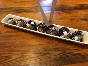 Vegan pancakes with banana and chocolate hazelnut sauce 😁 at The Happy Pig Pancake Shop in Amsterdam