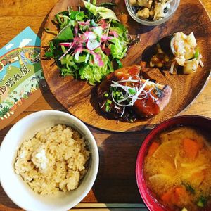 Vege tofu hamburger plate at Hareya in Atsugi