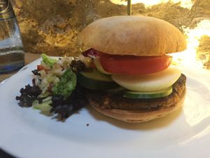 Chickpea burger from the vegan menu at Rosario Uno in Cadiz