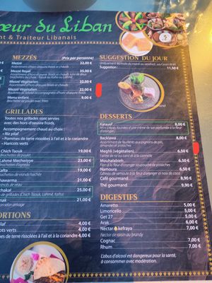 Some of the vegan options in red at Au Coeur du Liban in Metz