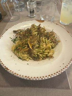 Spirali Pasta with Artichoke Cream and Fried Artichokes at Terra Madre in Alberobello