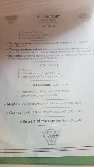 Drinks menu at Vegan Port Pizza & Restaurant in Gdansk