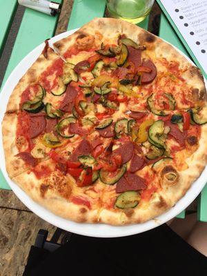  pizza with grilled veggies & vegan salami  at Vegan Port Pizza & Restaurant in Gdansk
