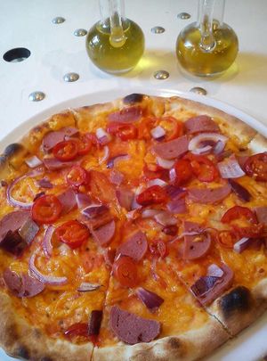 spicy pizza number 9 at Vegan Port Pizza & Restaurant in Gdansk