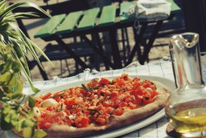 vegan pizza with tomatoes and rosemary at Vegan Port Pizza & Restaurant in Gdansk