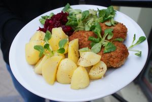 ground chops with potatoes and beets at Vegan Port Pizza & Restaurant in Gdansk