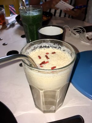 A carob shake with sou milk and gojiberries, so good. at Vegan Port Pizza & Restaurant in Gdansk