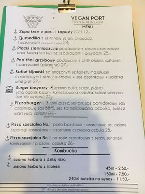 the polish menu  at Vegan Port Pizza & Restaurant in Gdansk