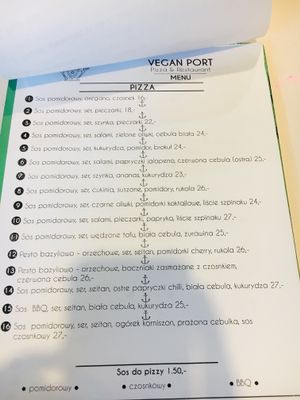 the polish menu  at Vegan Port Pizza & Restaurant in Gdansk