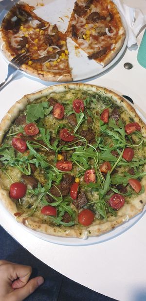 Pesto and tempeh pizza at Vegan Port Pizza & Restaurant in Gdansk
