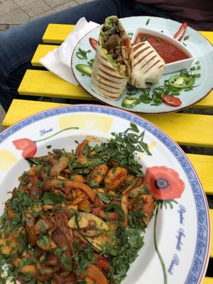 Gnocchi and burrito at Vegan Port Pizza & Restaurant in Gdansk