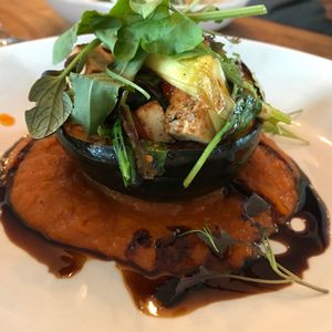 vegan squash entree at Harborside Tavern in Boothbay Harbor