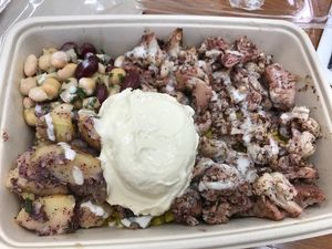 Bowl with rice, cauliflower, hummus at Semsom Eatery in New York City