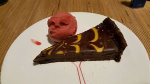 Amazing chocolate and orange tart with raspberry sorbet! at ASK Italian in Swindon