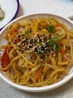 Vegan veg noodles with sesame seeds at YO! Sushi in Dartford