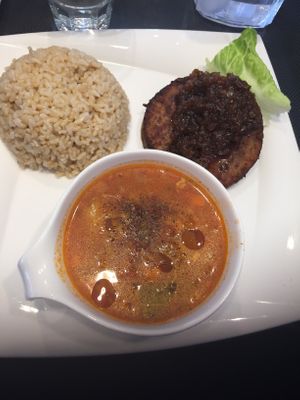 1dish Plate w/ hamburg steak & soup  at Vegetarian Beast in Tokyo