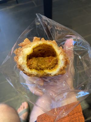 Curry pan inside. Bought a second at Vegetarian Beast in Tokyo