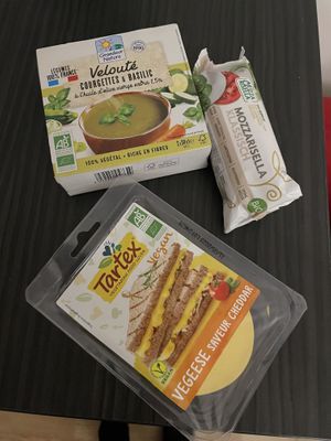 Soup and cheeses  at Naturalia Vegan - Merlin in Paris