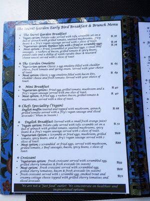 Menu at The Secret Garden in Benoni