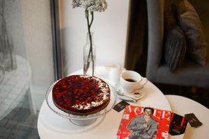 Chocolate cake with tofu & jelly at Kafej in Poznan