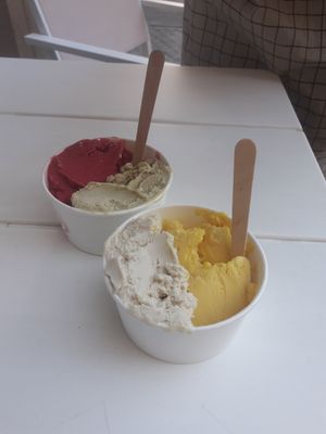 Cherry + pistachio / peanut butter + mango (all very nice) at Kafej in Poznan