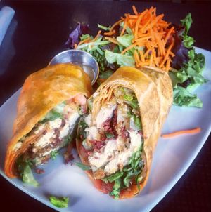 Ranch wrap with vegan chicken and vegan ranch.  at Harvey's in San Francisco