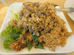 Fried cereal abalone mushrooms at Thank Food Vegetarian in Kuching