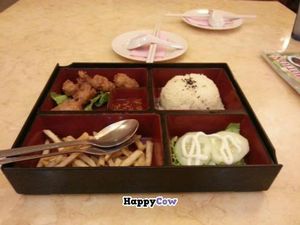 Mock chicken rice set meal at Thank Food Vegetarian in Kuching