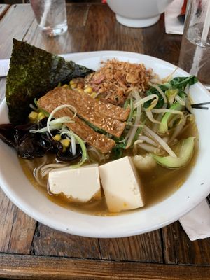 Vegan ramen with fried onions at Ramen Lab in Boca Raton