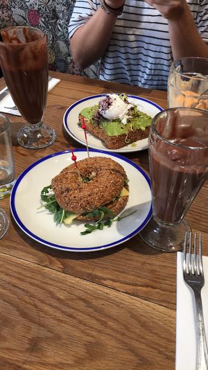 tempeh burger and avo toast at Flax & Kale - H&M in Barcelona