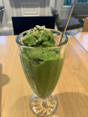 green smoothie has an icey texture at Flax & Kale - H&M in Barcelona