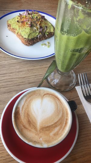 Avocado toast and a green smoothie  at Flax & Kale - H&M in Barcelona