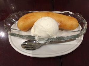 Fried banana with vegan ice cream at Vegie Kitchen in Southbank