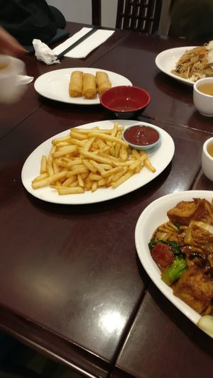 French fries and spring rolls at Vegie Kitchen in Southbank